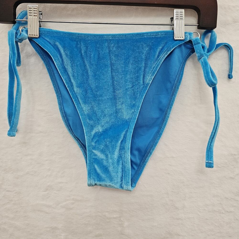 NWT Womens Velvet String Bikini Bottom L Ethereal Blue Resort Pool Nautical